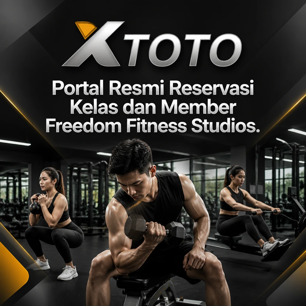 Banner resmi XTOTO Freedom Fitness Studios: portal kebugaran dan reservasi kelas member